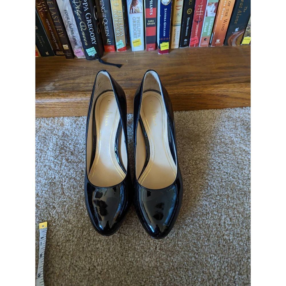 COLE haan black patent leather round toe stilleto sz 7.5 b euc